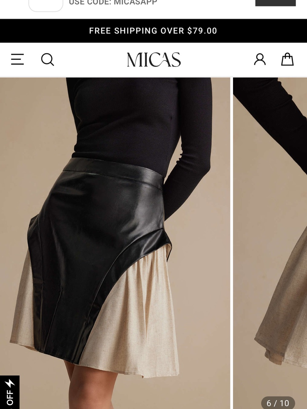 NWT MICAS Color Block Faux Leather Patchwork Linen Ruched Skirt